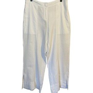 Nic + ZOE Pants Womens Size 12 Wide Leg Linen Blend White Stretch Elastic Waist